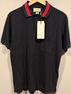 Gucci Black Polo with Red & Green Stripe Trim
